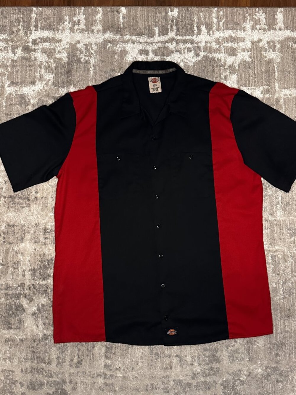 Dickies Mens 2XL Bowling Billy Short Sleeve Work Shirt Black Red Color Mechanic